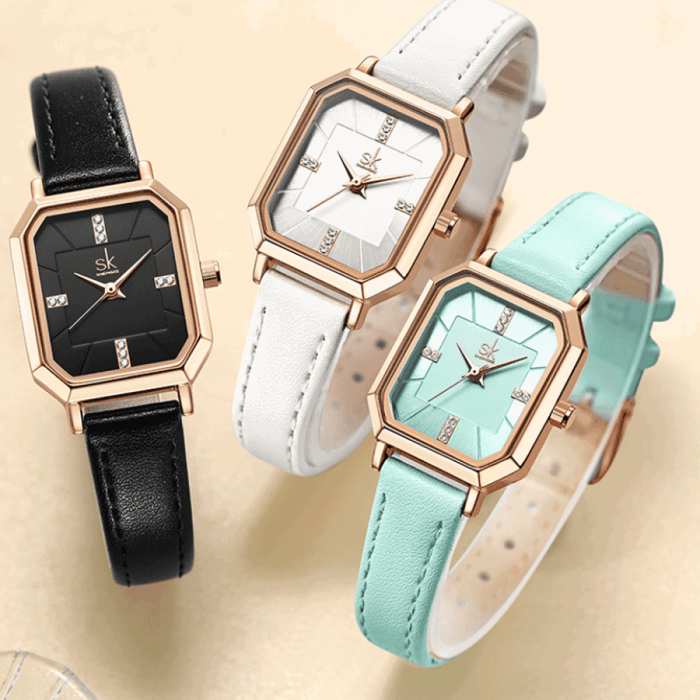 Relógio Shengke Feminino Retângulo De Couro Sk - 09