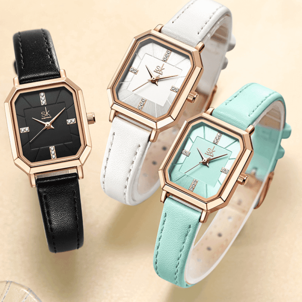 Relógio Shengke Feminino Retângulo De Couro Sk - 09