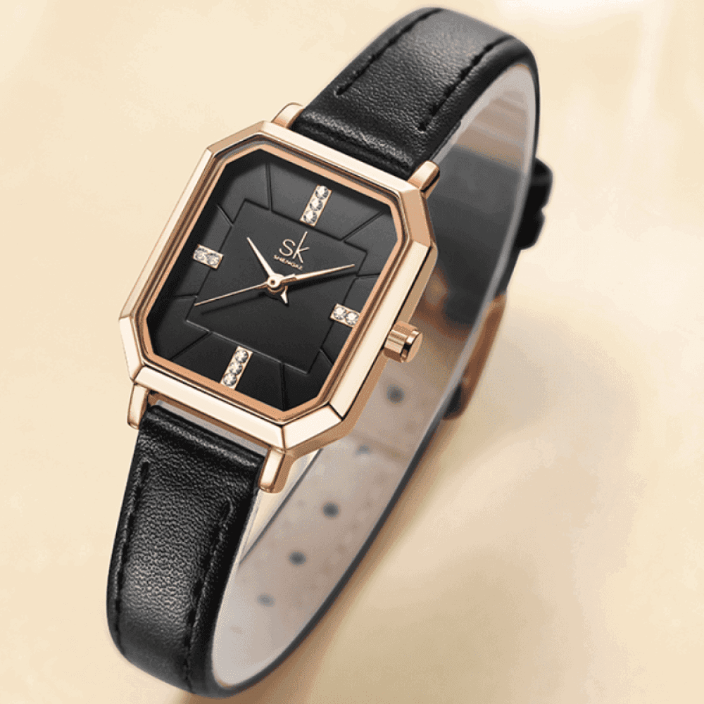 Relógio Shengke Feminino Retângulo De Couro Sk - 09