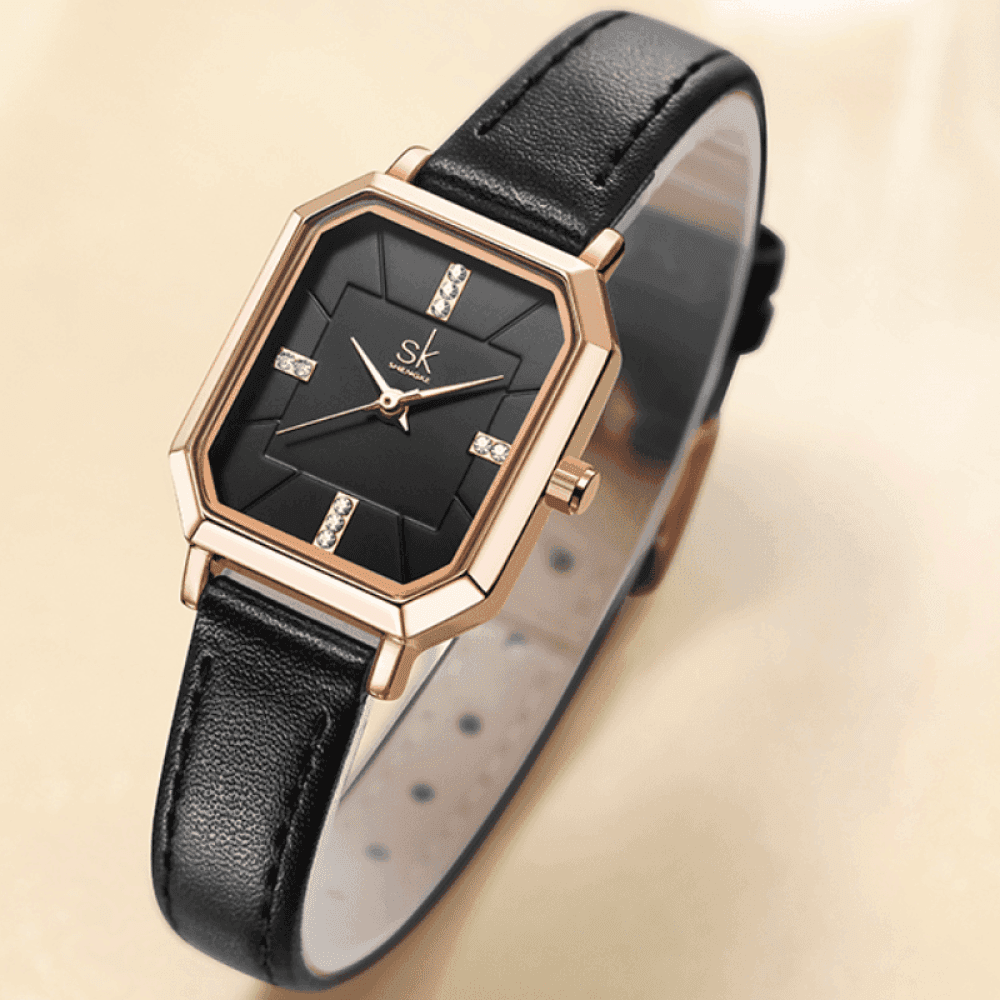 Relógio Shengke Feminino Retângulo De Couro Sk - 09