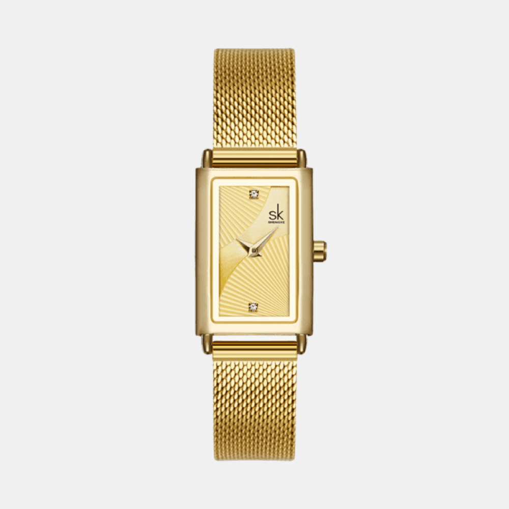 Relógio Shengke Feminino Retângulo Elegant Gold Sk - 04