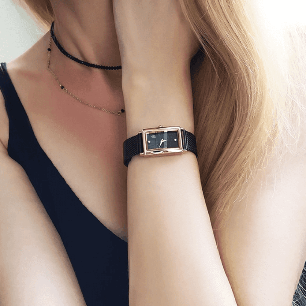 Relógio Shengke Feminino Retângulo Elegant Sk - 04