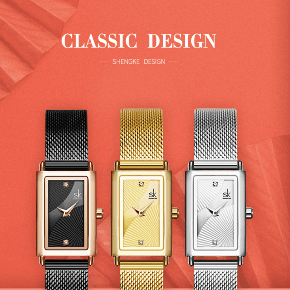 Relógio Shengke Feminino Retângulo Elegant Sk - 04